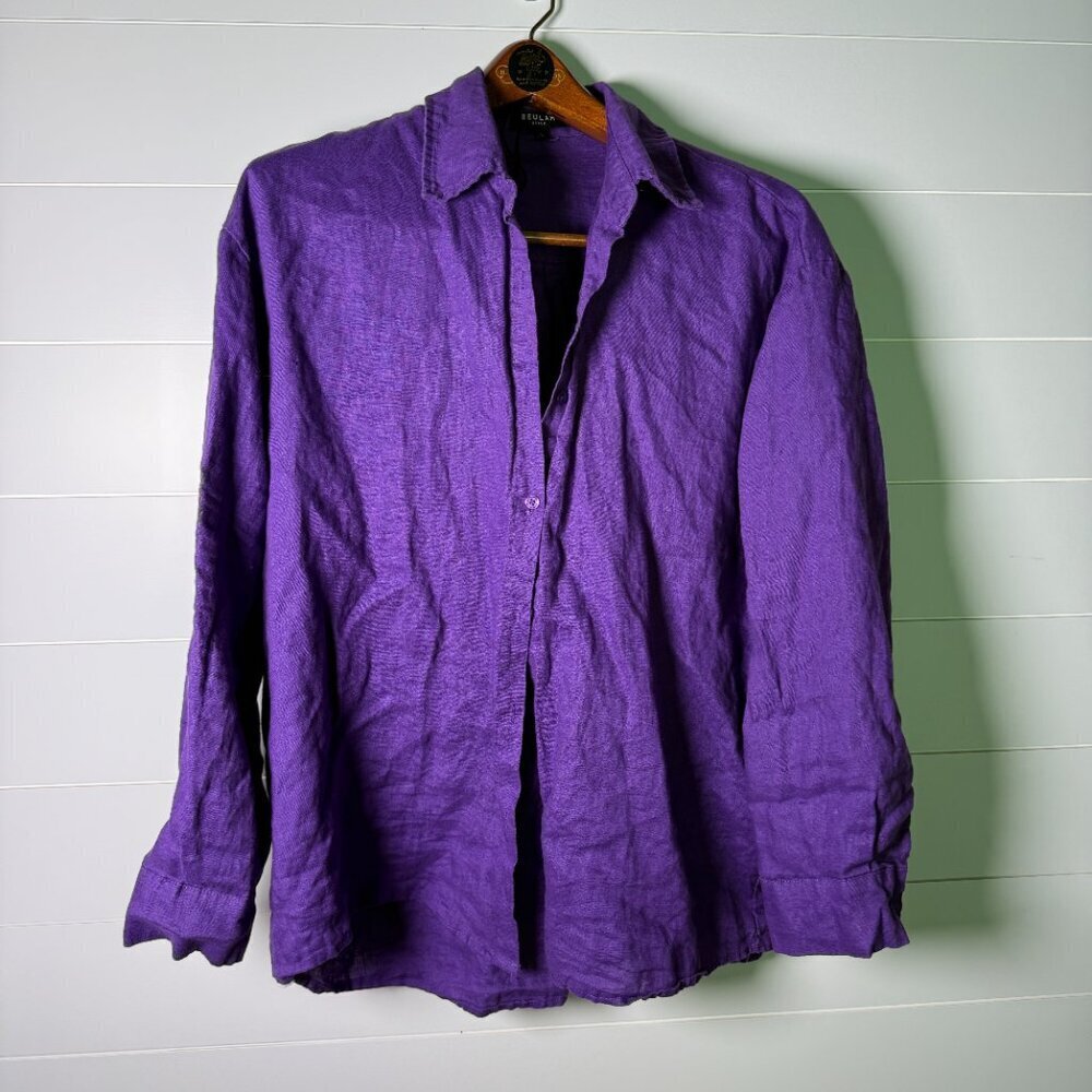 Beulah Style Cotton Blend Women's 2Pc Shirt & Short Set, Purple Size Large